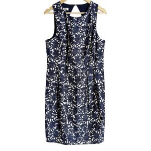 Kay Unger Navy Floral Jacquard Sleeveless Sheath Cocktail Dress Size 16